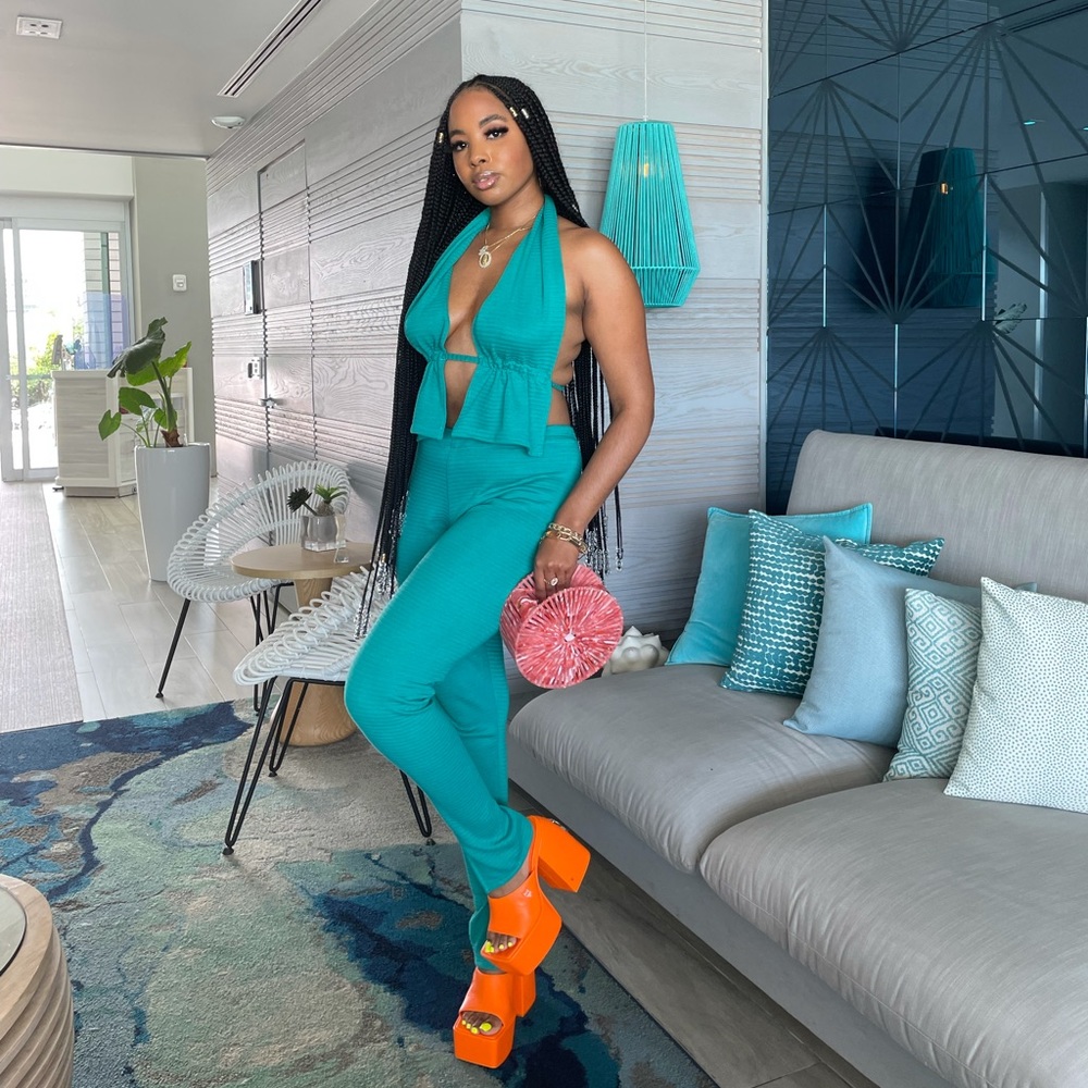 Teal Knitted Two Piece Set Ryathebrand